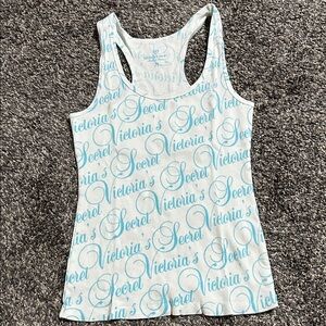 Victoria's Secret White and Teal Script Tank Top